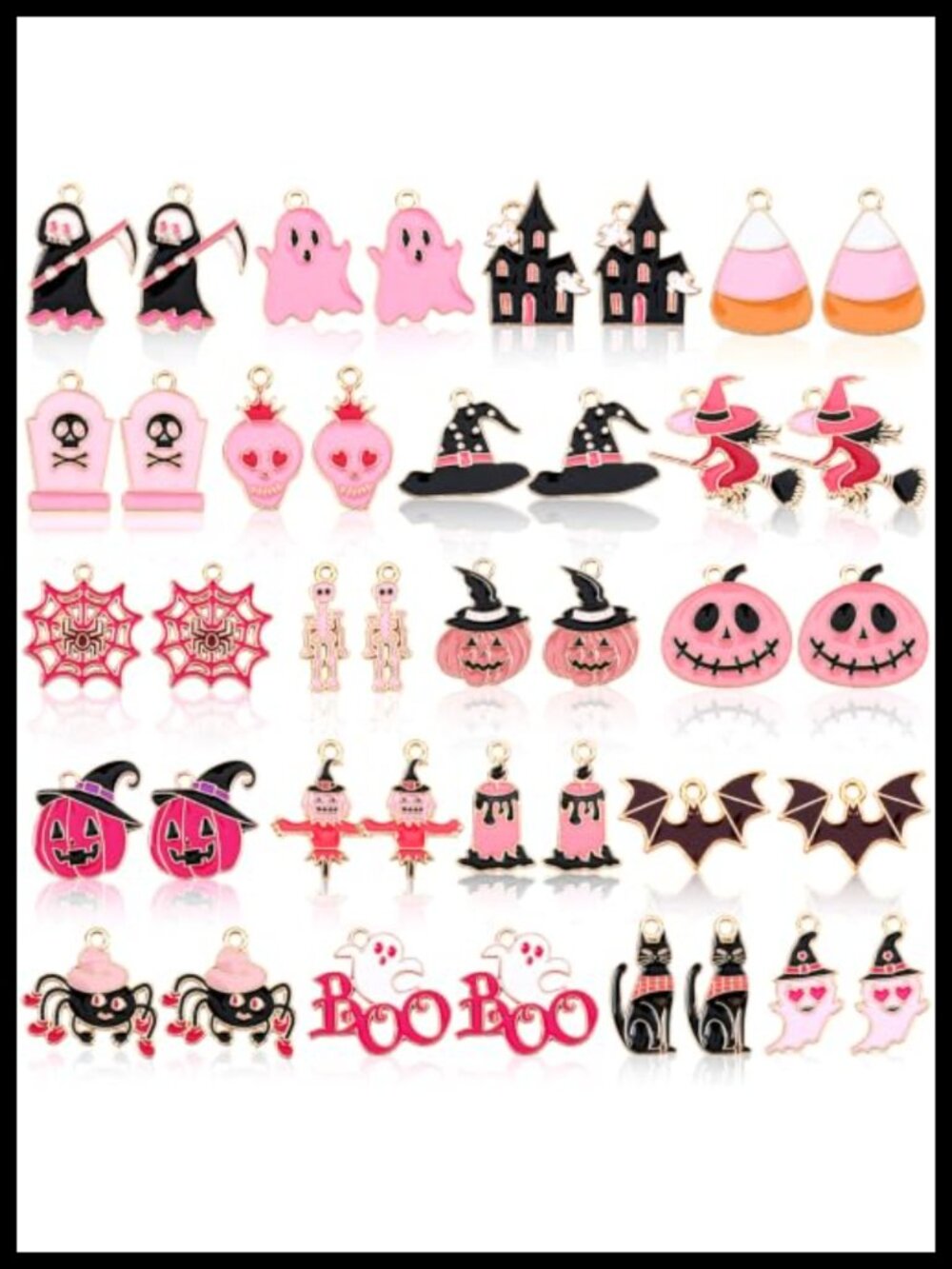 40Pc Pink Halloween Enamel Charms Jewelry Making DIY Craft